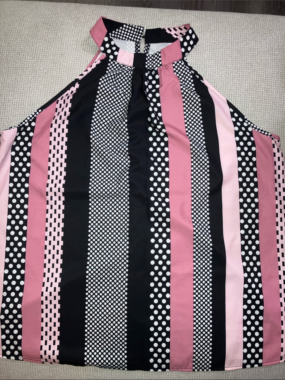 SHEIN Pink & Black Polka Dot Stripe Halter Tank